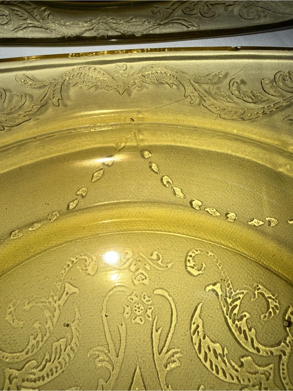 Vintage Amber Depression Glass Etched Square Luncheon Plates